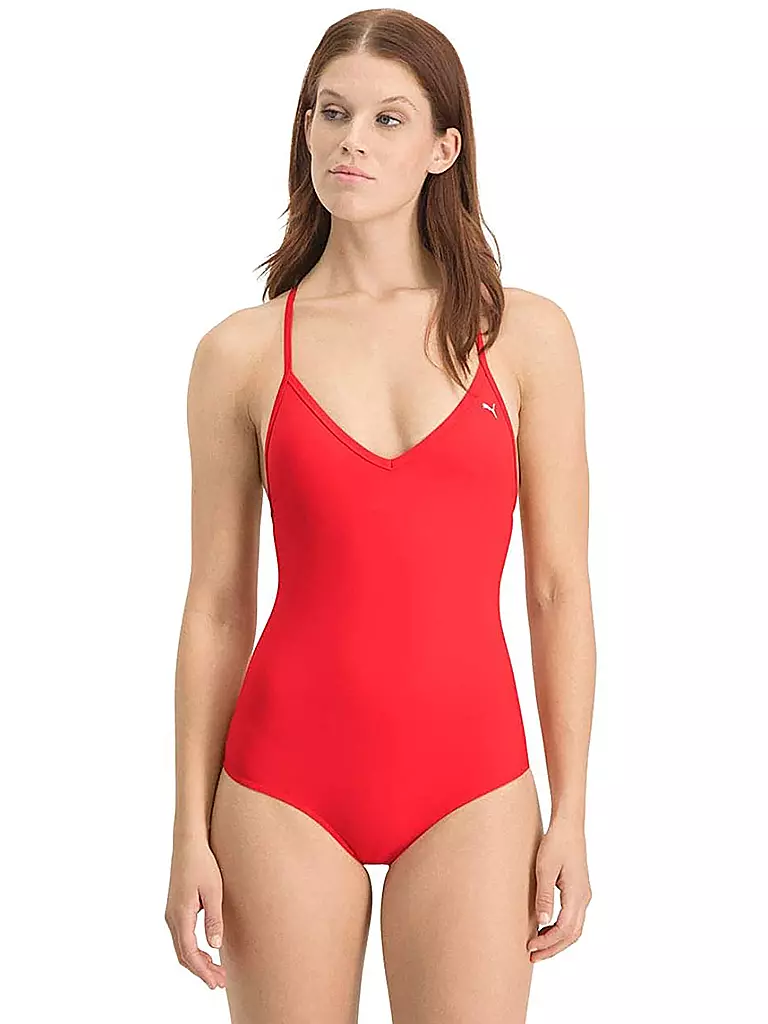 PUMA | Maillot de bain femme col en V | Rouge