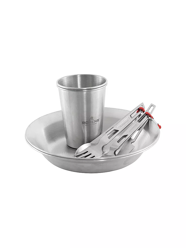 ROBENS | Ensemble de repas de camping Sierra Steel | Argent