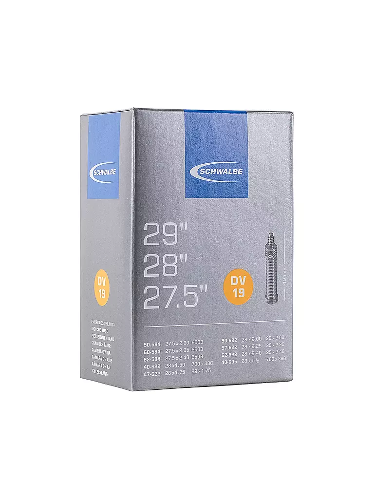 SCHWALBE | Chambre à air de vélo n° 19 DV40 (27,5"/28"/29") | Noir