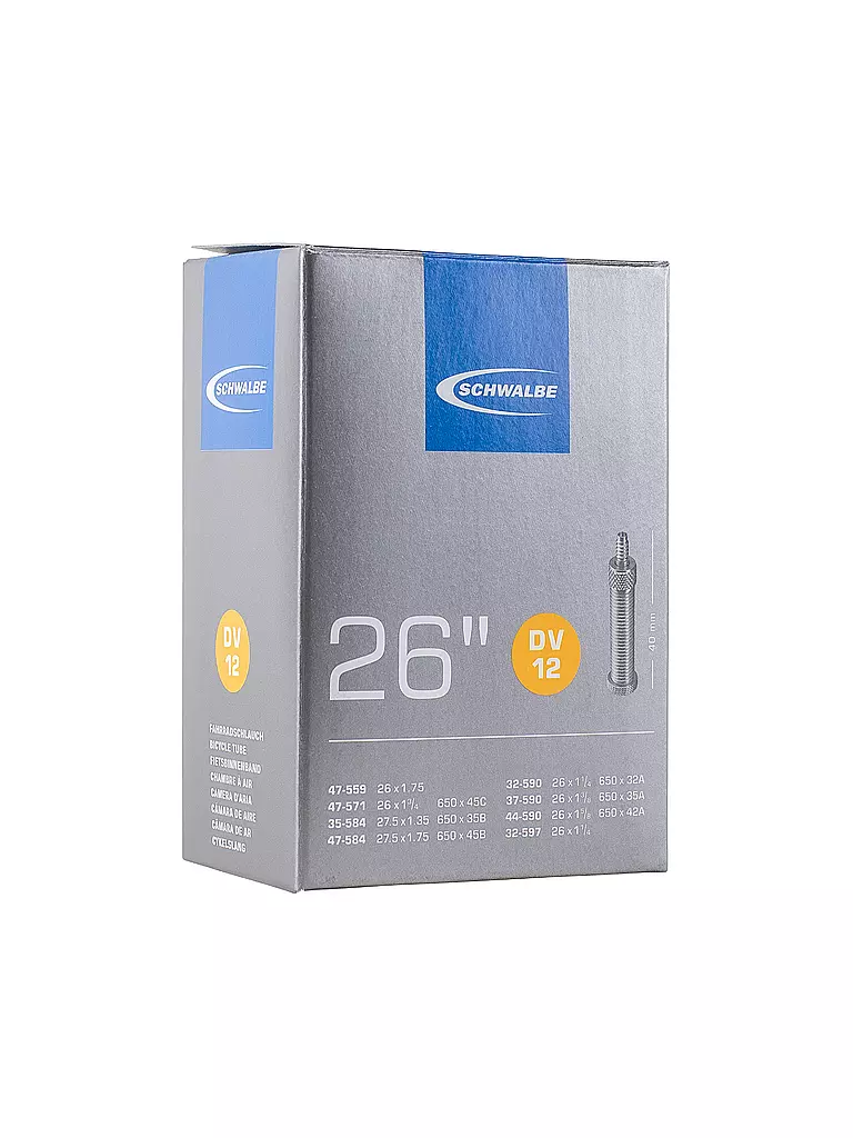 SCHWALBE | Chambre à air de vélo n°12 DV40 (26"/27.5") | Noir