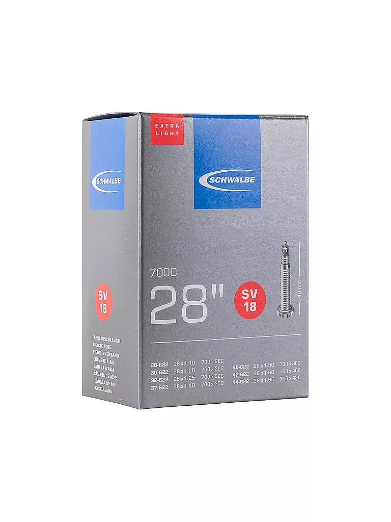 SCHWALBE | Chambre à air de vélo N°18 Extra Light SV40 (28"/700C) | Noir