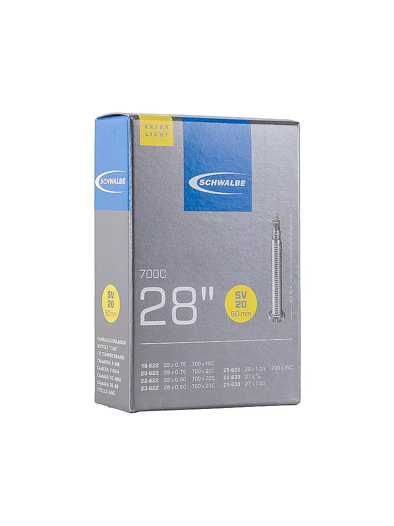 SCHWALBE | Chambre à air vélo n° 20 Extra Light SV60 (28"/700C) | Noir