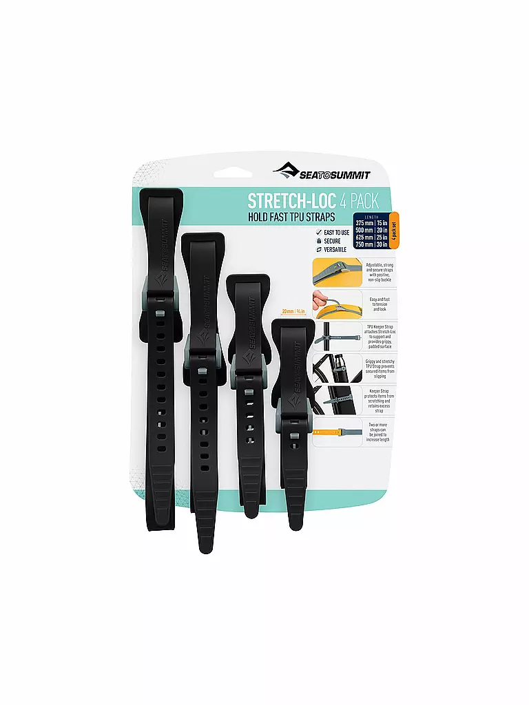SEA TO SUMMIT | Système de fixation multifonctionnel Stretch-Loc TPU (paquet de 4) | Gris
