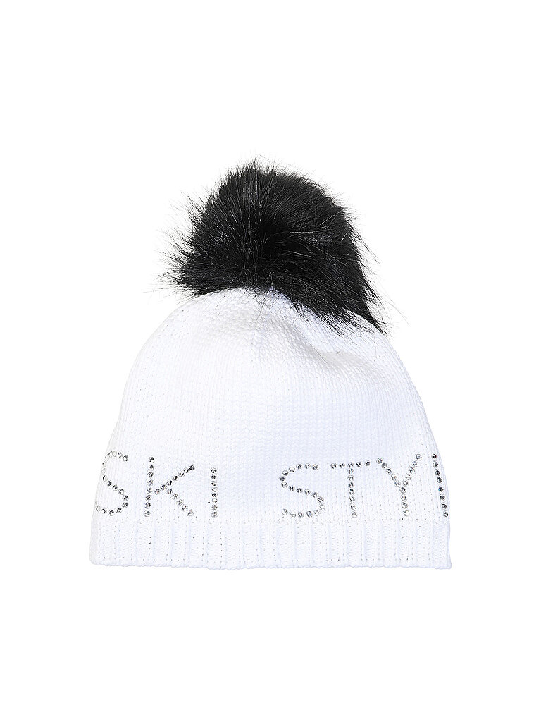 Bonnets avec pompon en fausse fourrure blanc