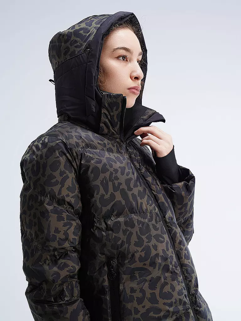 SPORTALM | DAmen Skijacke Echtdaunen mit Leopardenmuster  | Noir