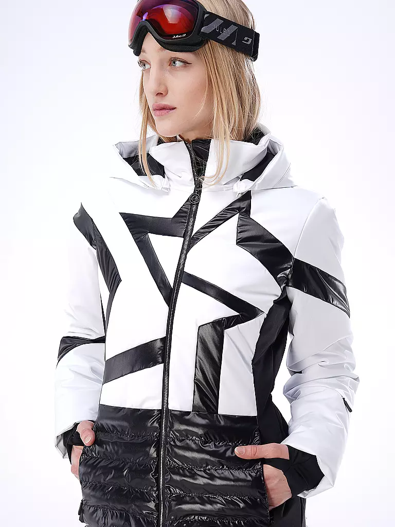 SPORTALM | Damen Skijacke mit Sternen-Muster und Gürtel  | Blanc