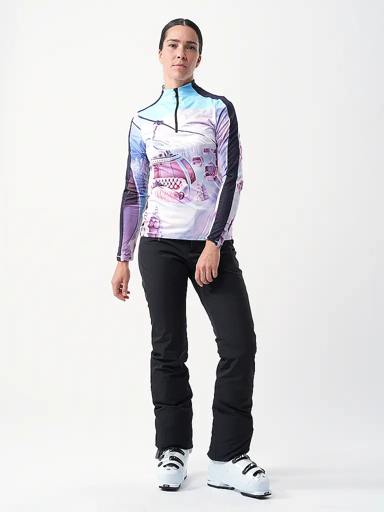 SPORTALM | Zip-shirt de sous-vêtement pour femmes avec imprimé exclusif | Noir