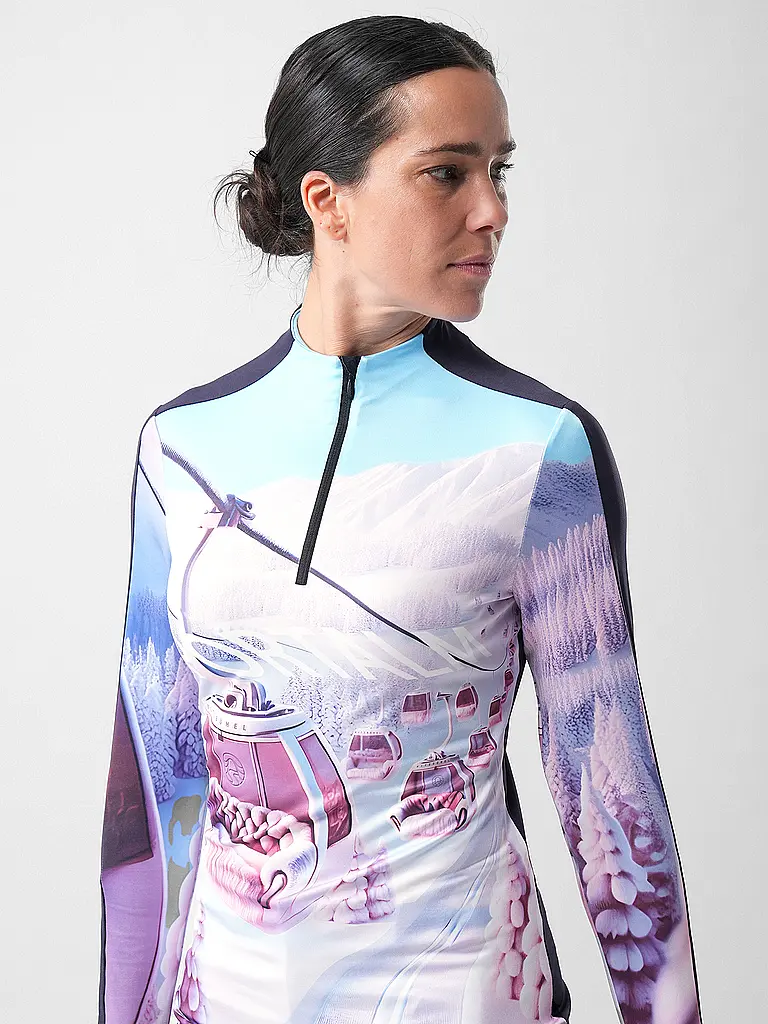 SPORTALM | Zip-shirt de sous-vêtement pour femmes avec imprimé exclusif | Noir