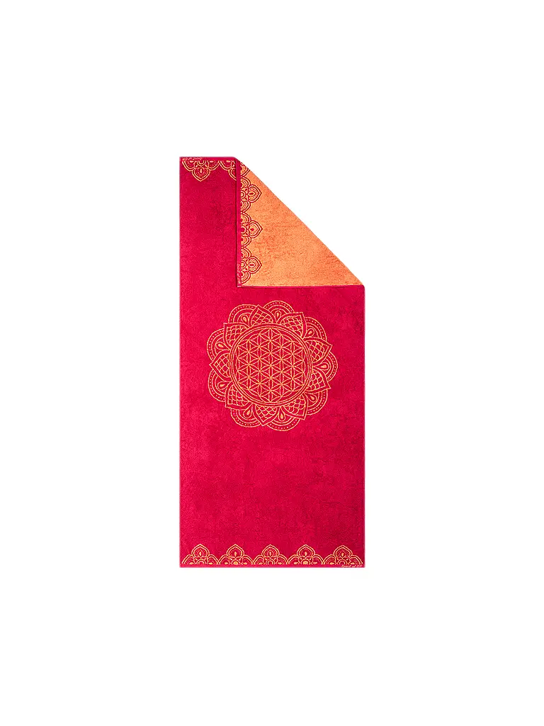 THE SPIRIT OF OM | Serviette de plage Happy Flower of Life rubis/corail | Rouge foncé