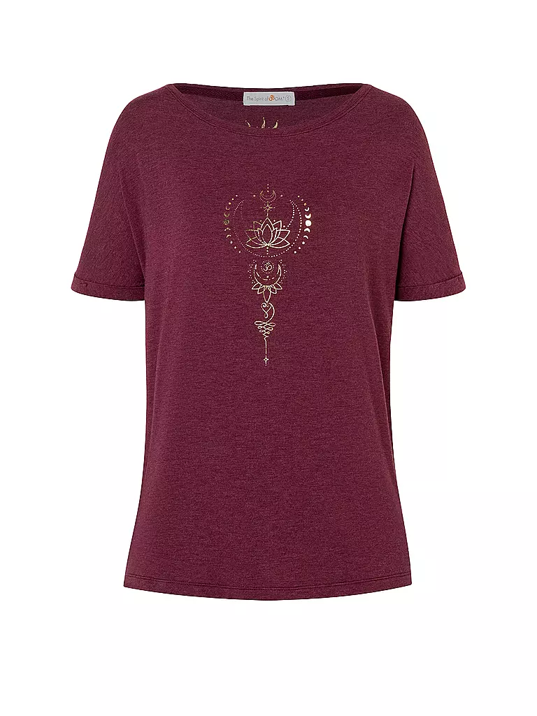 THE SPIRIT OF OM | T-shirt de yoga Eka Padma pour femmes | Rouge foncé