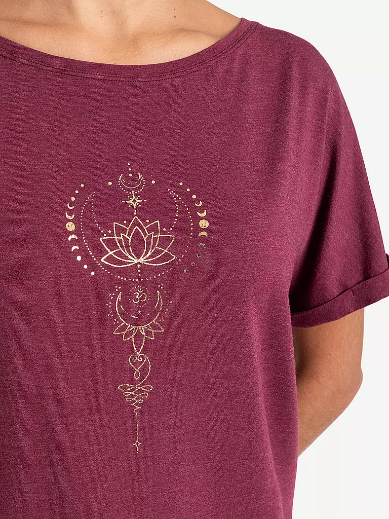 THE SPIRIT OF OM | T-shirt de yoga Eka Padma pour femmes | Rouge foncé
