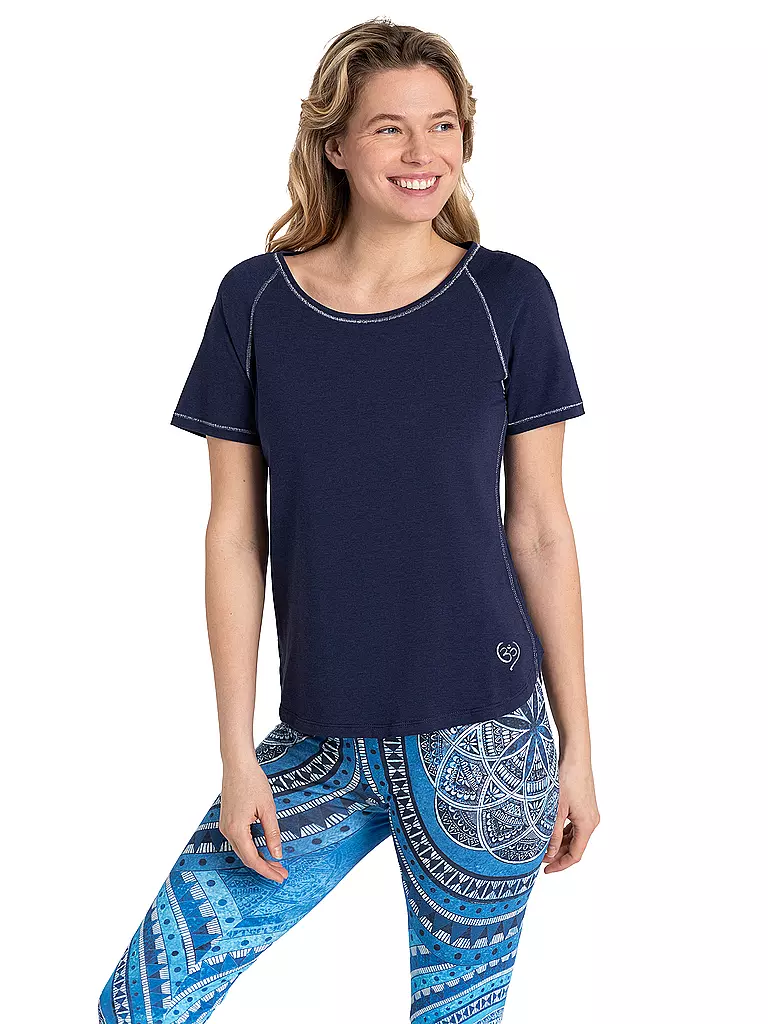 THE SPIRIT OF OM | T-shirt de yoga raglan en bambou pour femmes | Bleu foncé