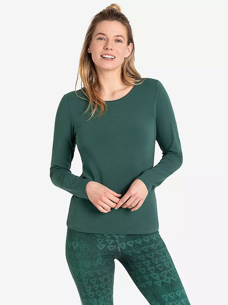THE SPIRIT OF OM | Yogashirt Chakra-Flower Bambus pour femmes | Vert foncé