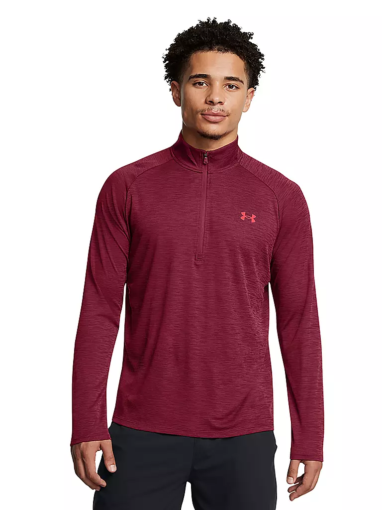 UNDER ARMOUR | T-shirt de fitness texturé UA Tech™ ½ zip pour homme | Rouge foncé