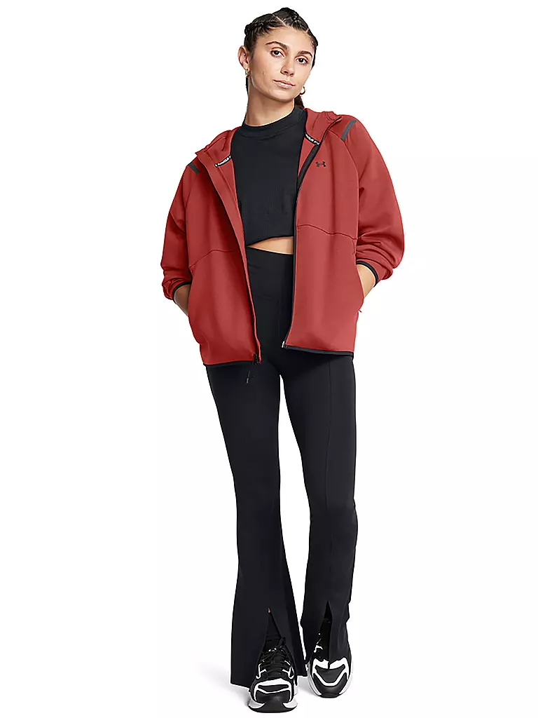 UNDER ARMOUR | Veste à capuche zippée intégrale UA Unstoppable Fleece pour femme | Rouge foncé