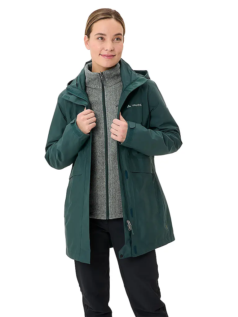 VAUDE | Parka d'hiver pour femme Idris 3-en-1 à capuche | Vert foncé